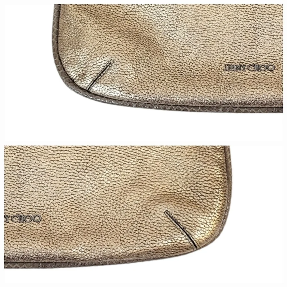 Jimmy Choo Zoe Gold Leather & Snakeskin Hobo